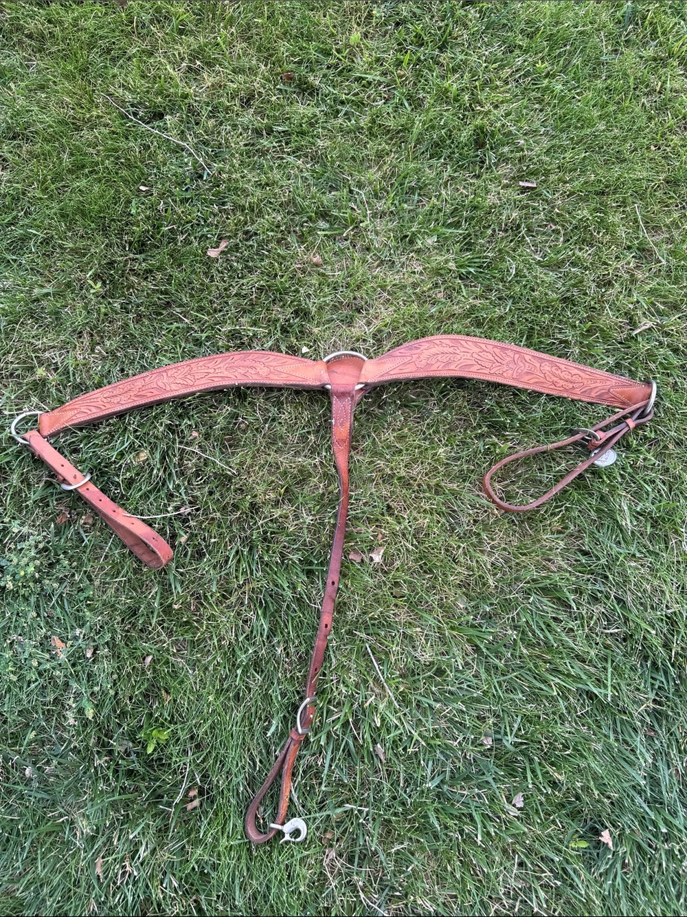 Light Tan Leather Tooled Breast Collar- horse size